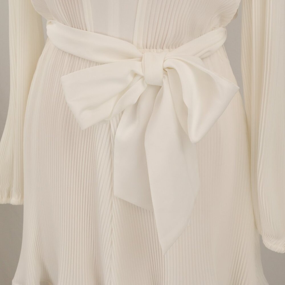 Milly Liv Pleated Bow Belted A-Line Minidress, White, US 4 - Picture 6 of 10